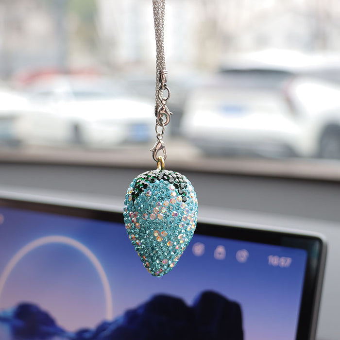 Wholesale Crystal Cherry Strawberry Car Charm Pendant Trendy Car Key Accessory