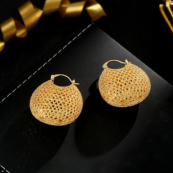 Wholesale  Mesh Hollow Earrings  Retro Hollow Ball Earrings Women's Copper Plated Real Gold  Earrings