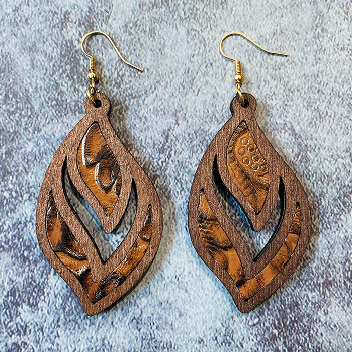 Wholesale Retro Geometric Drop Wood Earrings Jewelry Accessory