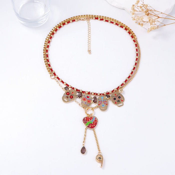 Wholesale 2Piece/Set with Colorful Metal Skull Pendant Necklace Creative  for Women