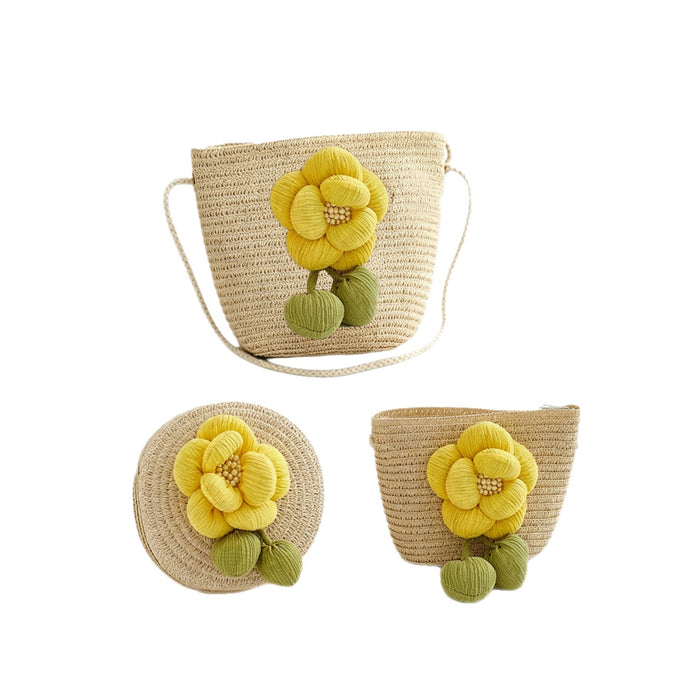 Wholesale Handwoven Paper Beach Bag Pink Camellia-Milky White Cute Style