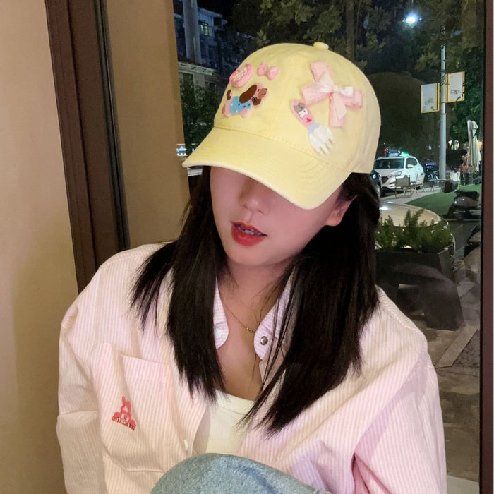 Wholesale Original Sweet Cool Spice Girls Diy Yellow Baseball Cap Summer Pastoral Outdoor Sunshade Cartoon Pattern Soft Top Cap