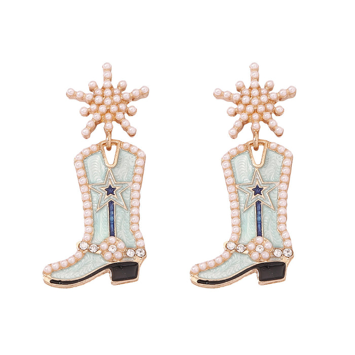 Wholesale Long Boots Zinc Alloy Oil Drop Inlaid Pearl Earrings JDC-ES-YueLi023