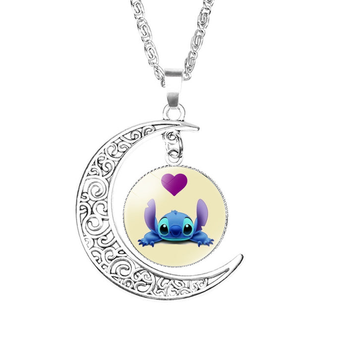 Wholesale Glass Cartoon Pattern Time Gem Moon Necklace JDC-NE-NH006