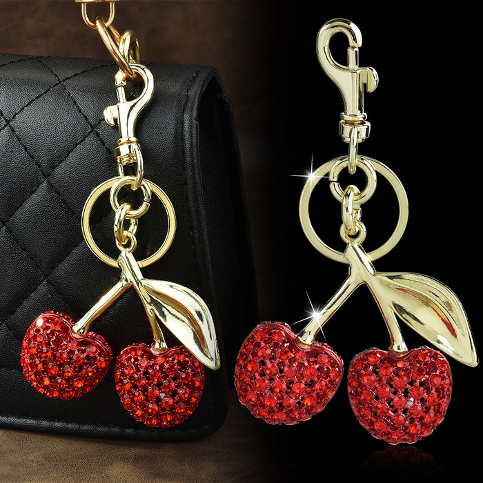 Wholesale lock ring full diamond cherry bag key chain cross-border fruit cherries