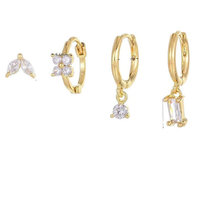 Wholesale Fashionable geometric earrings with micro inlaid zircon square earrings set, light luxury women's personalized four piece earring set