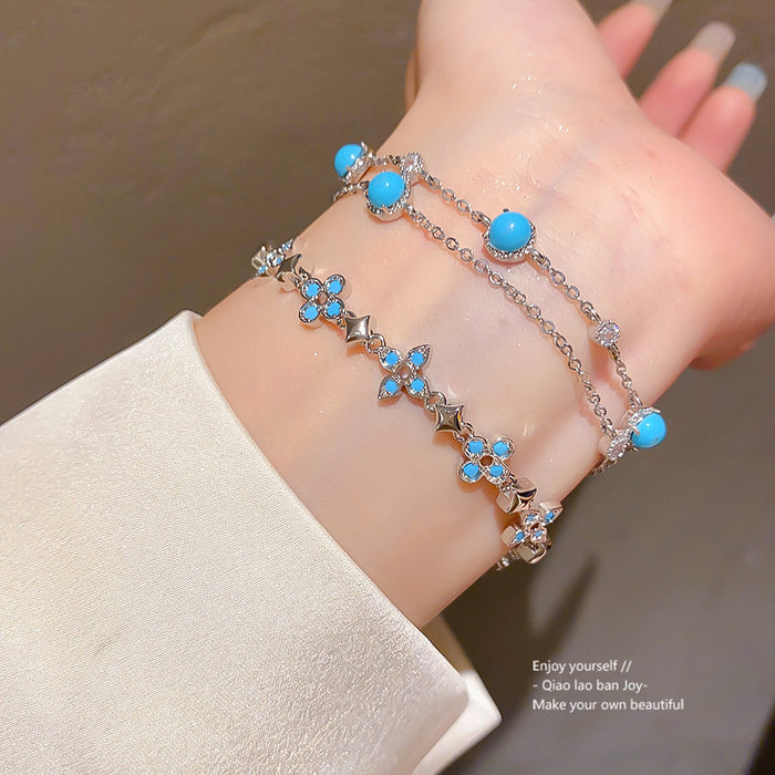 Wholesale Copper Zircon Flower Double-Layer Adjustable Bracelet Jewelry Accessory