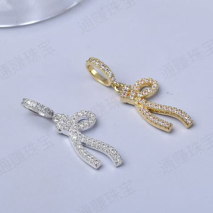 Wholesale 14K gold pendant with diamond wings and bow necklace jewelry accessories