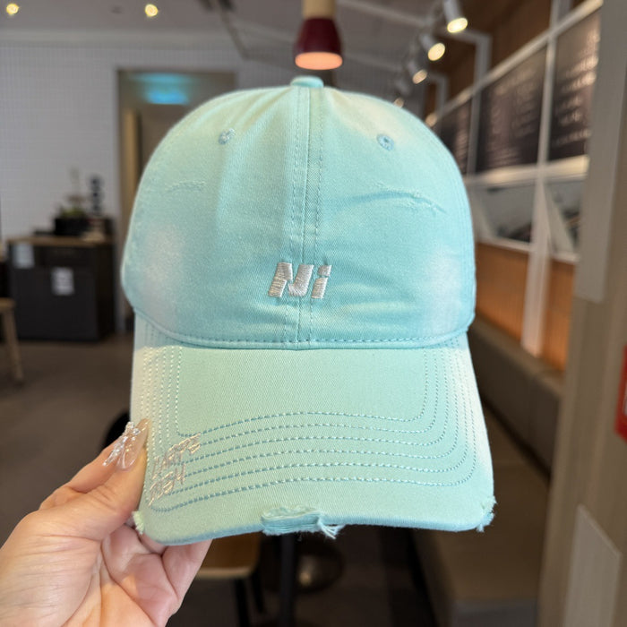 Wholesale Broken hole hat, washed baseball cap, casual embroidered letter duckbill cap, new season sun hat