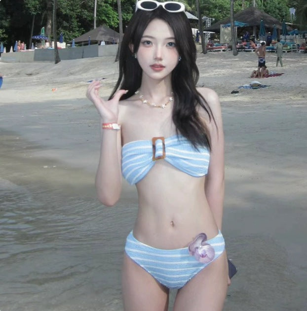 Wholesale Retro striped sexy bikini split swimsuit