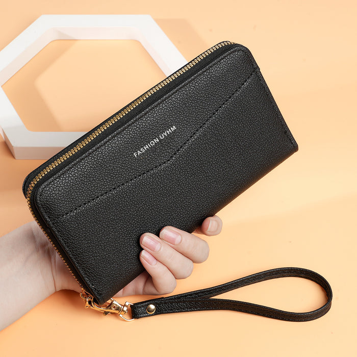 Wholesale PU Leather Retro Long Wallet Clutch with Wrist Strap Solid Color Trendy Everyday Use