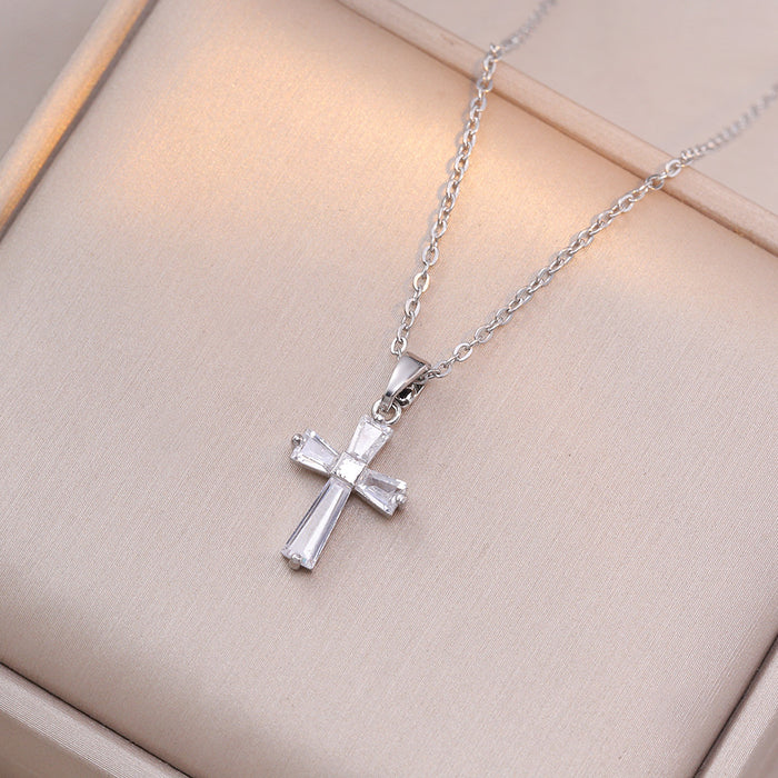 Wholesale Necklace Cross Square Diamond Necklace, New Fashionable Style, niche design, Clavicle Chain Jewelry