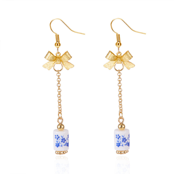 Wholesale Floral Bow Earrings Jewelry Ceramic Pendant Tassel Earrings