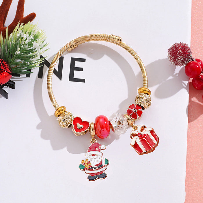 Wholesale Christmas  Reindeer Snowflake Beaded Bracelet Stainless Steel MOQ≥2