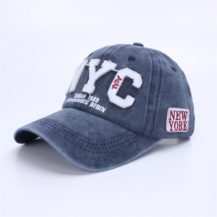 Wholesale Washed embroidered duckbill cap, baseball cap, adhesive fabric, three-dimensional embroidered duckbill cap, curved brim, versatile shade design