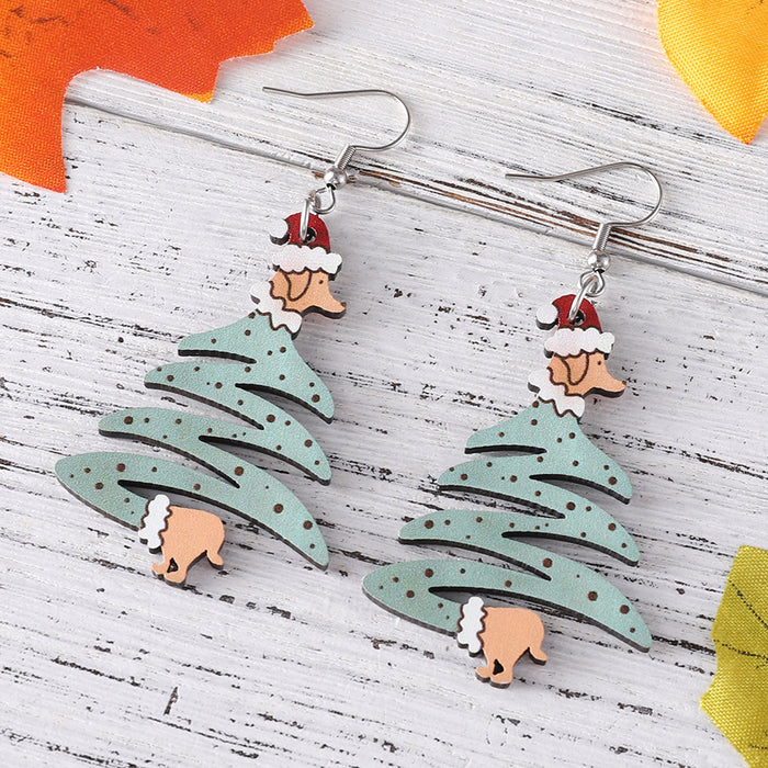 Wholesale Christmas Dog Christmas Tree Pendant Earrings Wooden Double-sided Earrings Dog Lover Gift