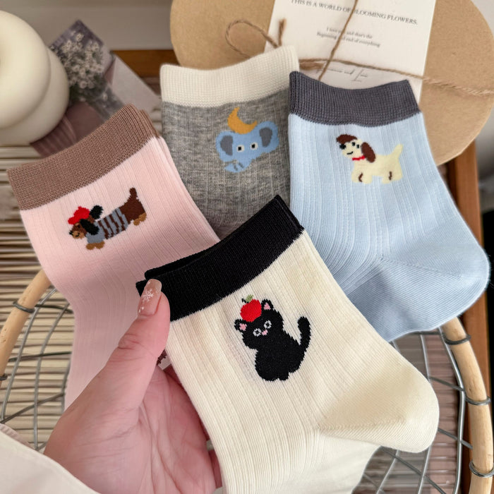 Wholesale Socks Cartoon Short Socks Lightweight Sweat Absorbing Breathable Cotton Socks Color blocked Cute Middle Socks