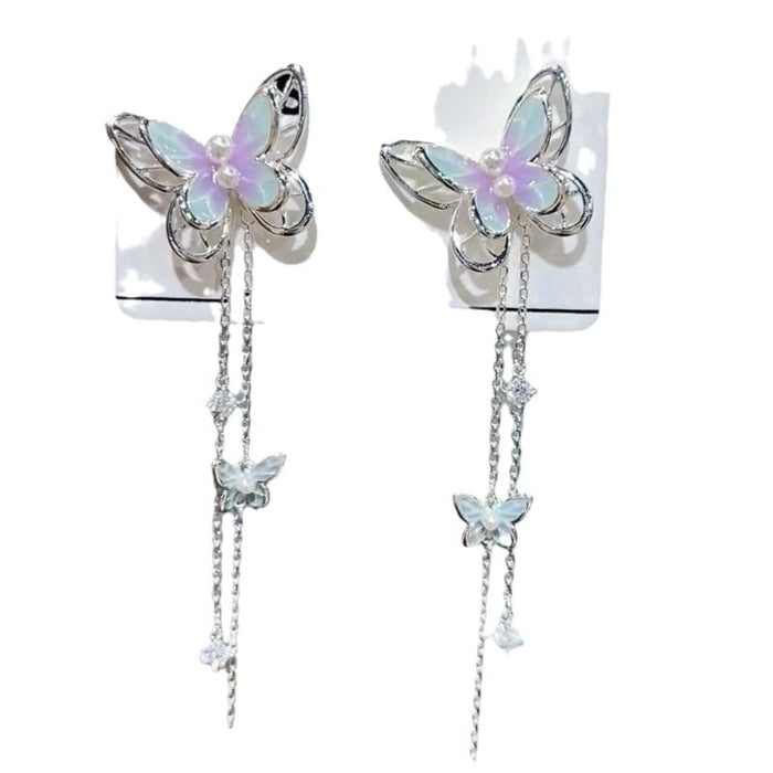 Wholesale Butterfly tassel earrings, light luxury temperament, long earrings, niche earrings