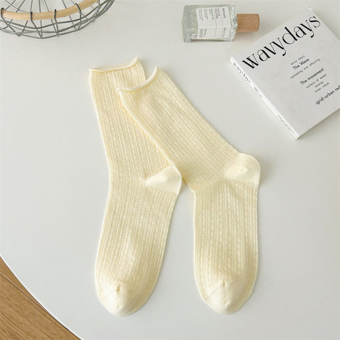 Wholesale Socks with hollow mesh and boneless stacking, rolled edge socks, mid tube socks