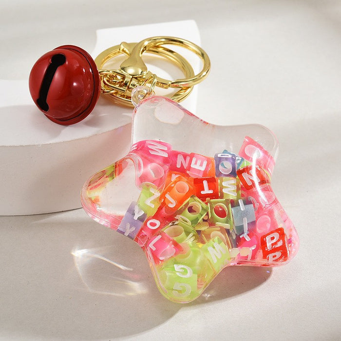 Wholesale Acrylic Oil-Filled,  Flowing Glitter Starfish Keychain
