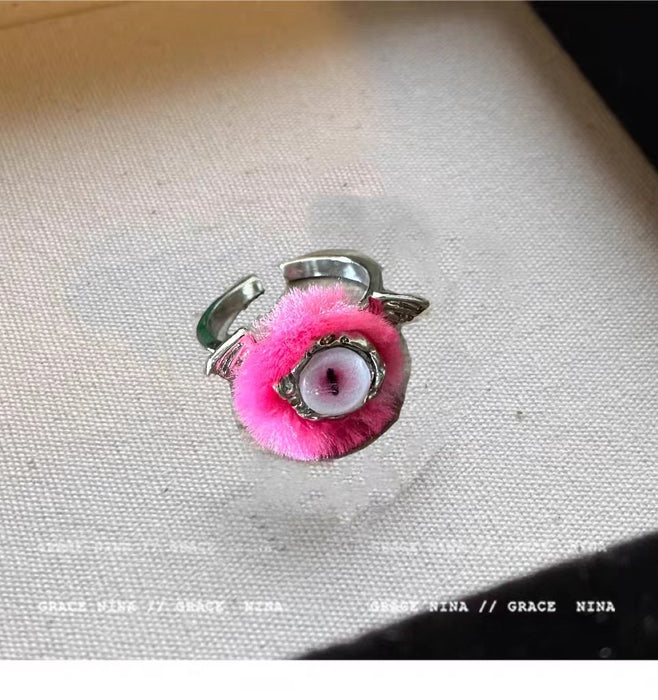 Wholesale Plush one eyed ring with high-end feel for couples, niche couple ring