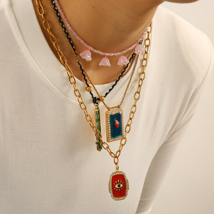 Wholesale Original Design Retro Style Stainless Steel Blocks Devil's Eye Drip Oil Necklace Fashion Pendant Baita Wholesale