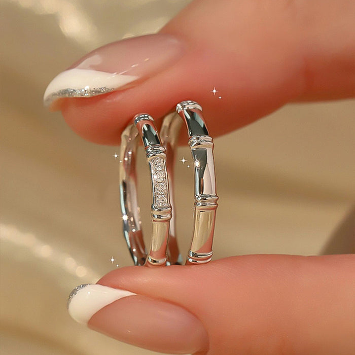 Wholesale Silver Bamboo Couple's Ring Simple, Light Luxury, Fashionable, Versatile, Non fading Open Ring