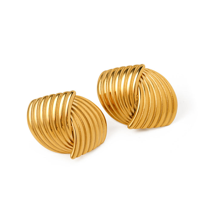 Wholesale 18k Gold Stainless Steel Stripe Texture Staggered Earrings JDC-ES-JD347