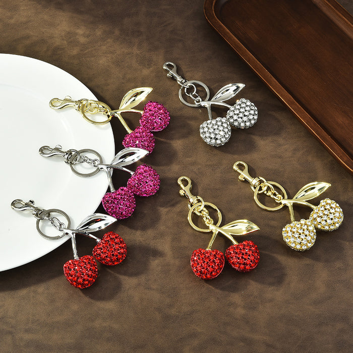 Wholesale lock ring full diamond cherry bag key chain cross-border fruit cherries
