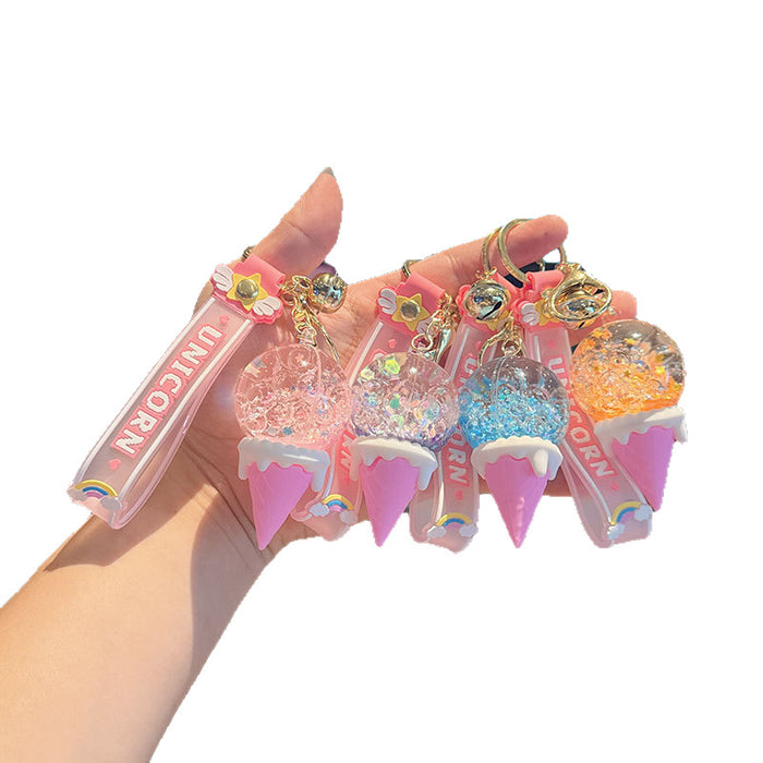 Wholesale New Oil Flowing Sand Bottle Keychain Night Light Backpack Small Pendant Cartoon Wishing Drifting Bottle Keychain