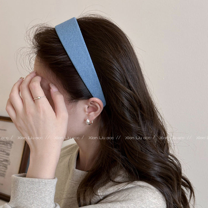 Wholesale New high-end denim wide edge headband, simple compression headband, facial hair clip headband, hair accessory