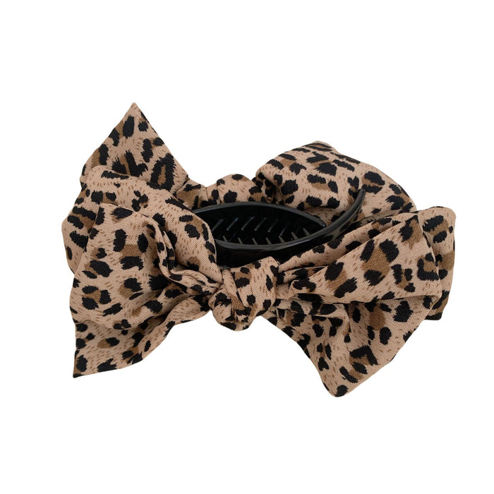 Wholesale Leopard print bow ball head clip female retro high ponytail fixed hairpin back of the head hair shark clip