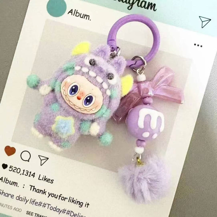Wholesale Flocked Polka Dot Monster Plush Bag Charm Trendy Keychain Accessory for Everyday Wear or Gift