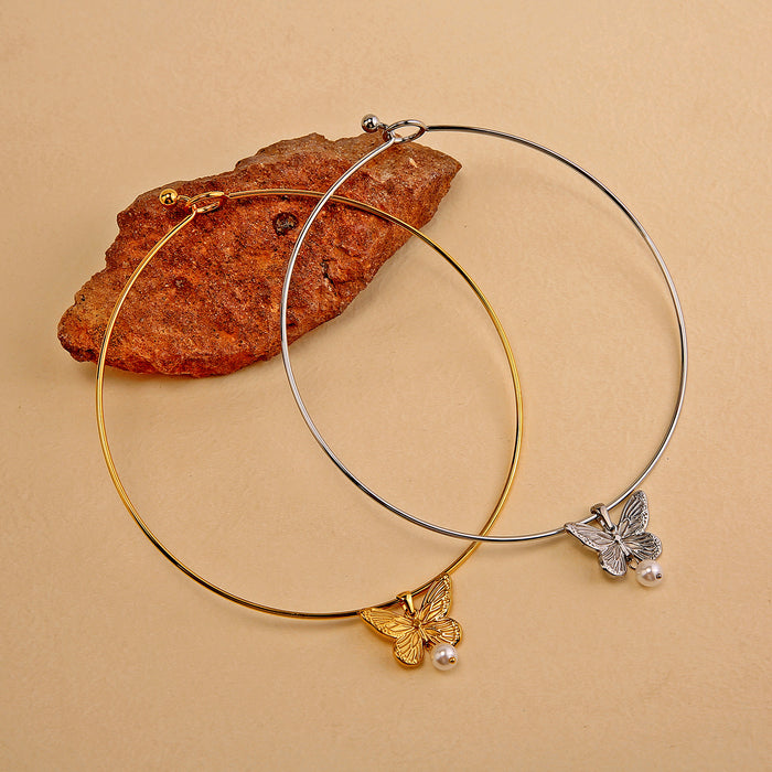 Wholesale Fashionable and personalized stainless steel butterfly hanging pearl pendant collar accessories color preservation wholesale