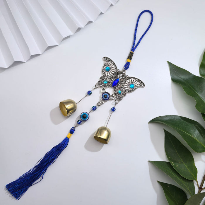 Wholesale Metal copper wind chime pendant, door decoration, copper bell, wind chime, auspicious retro blue pendant