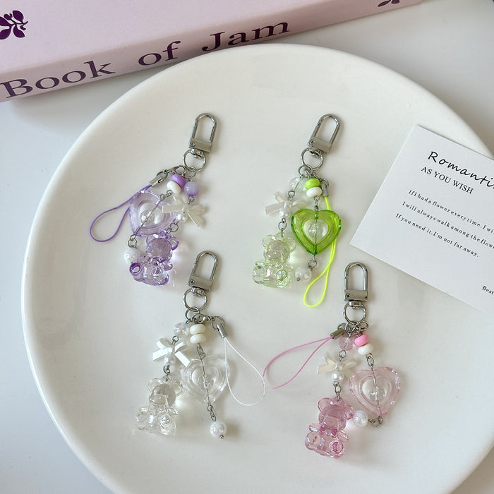 Wholesale Laser Bear Keychain Pendant Love Bow Card Chain Mobile Phone Chain