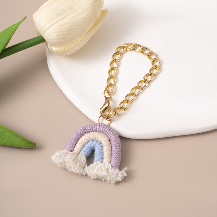 Wholesale Rainbow pendant, handmade cotton thread woven bag, car hanging accessory, specially designed for keys