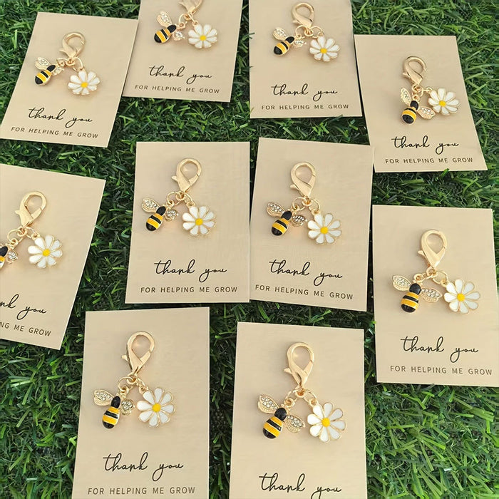Wholesale Cute keychain with diamonds, thank you card decoration, metal pendant buckle in English