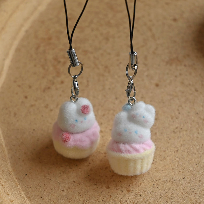 Wholesale Animal Cake Bunny Pendant Cartoon Flocking Mobile Phone Chain Bag Pendant
