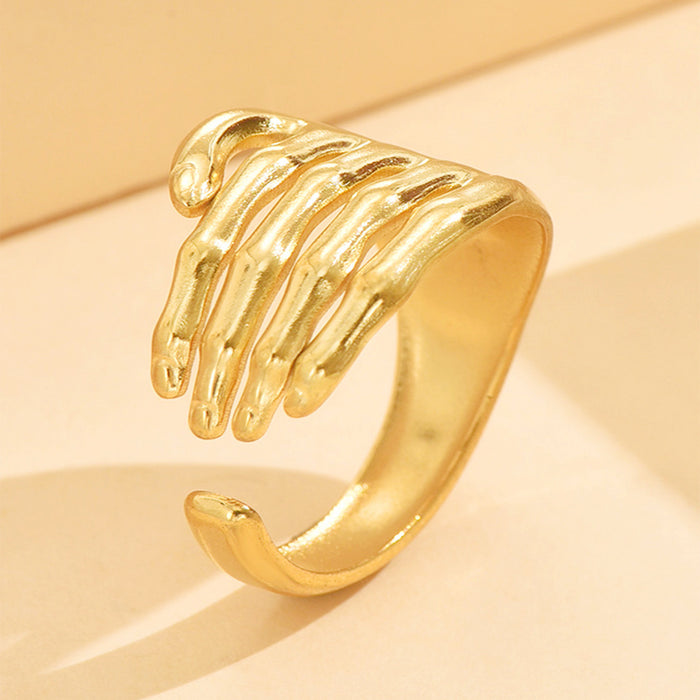 Wholesale Personalized punk quirky hand design, open stainless steel ring, oil pressure vacuum plating