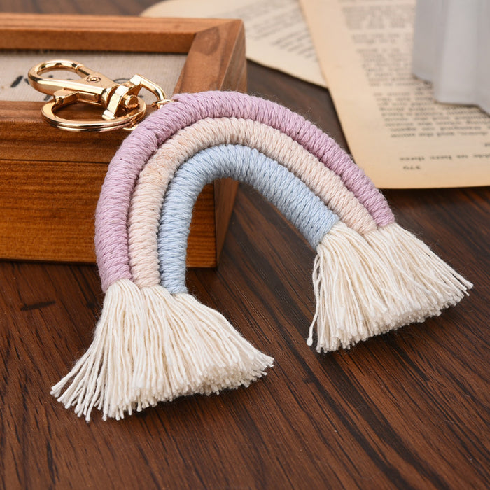 Wholesale New square tassel rainbow keychain hand woven pendant