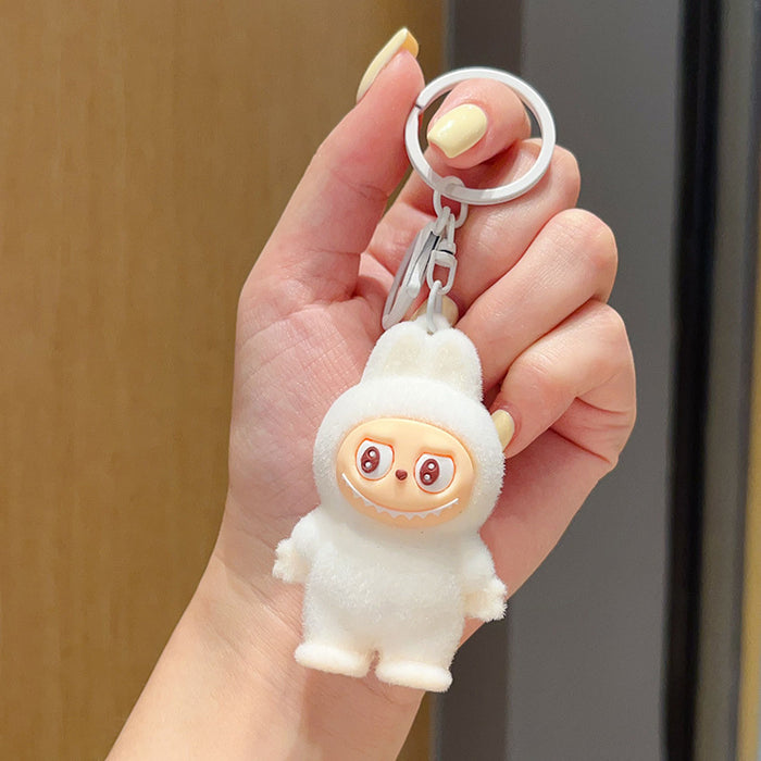 Wholesale Flocked cartoon keychain,  cute 3D figurine,  backpack accessory