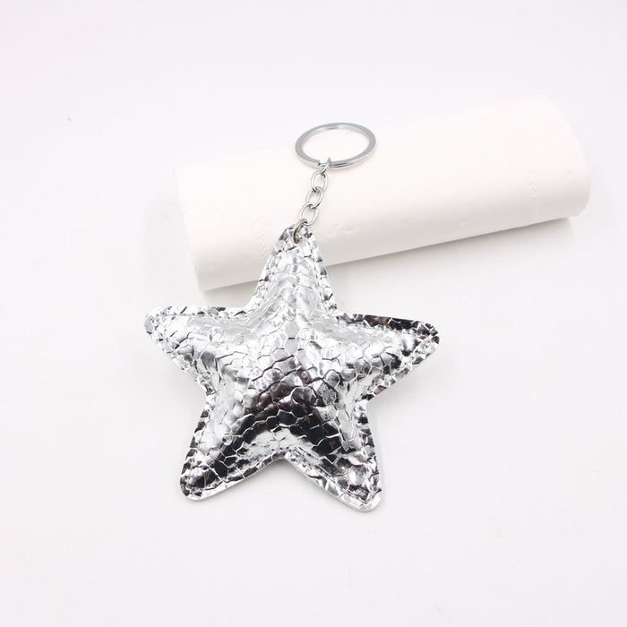 Wholesale Large Pleated Leather Five-Pointed Star Keychain Lanyard with Pendant Accessories