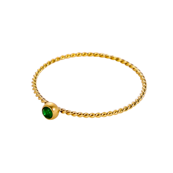 Wholesale Twisted ring with zircon ring stainless steel gold-plated birthstone twisted tail ring