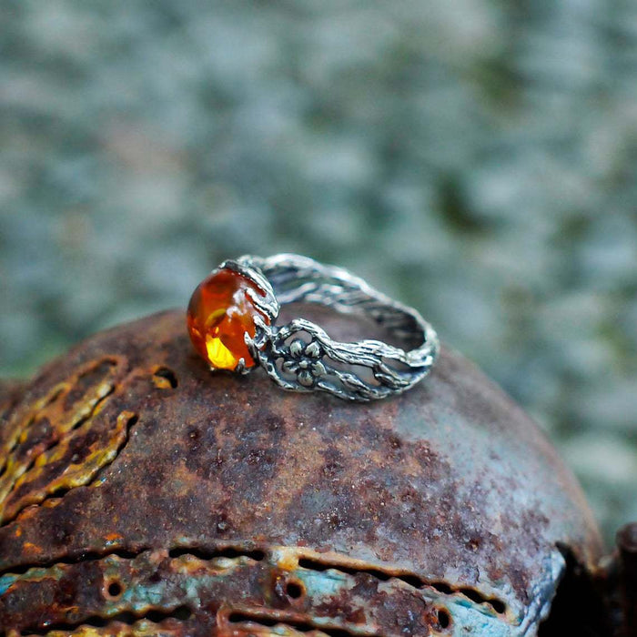 Wholesale Waterdrop Amber Handmade Set with Floral Simplicity Style Ring