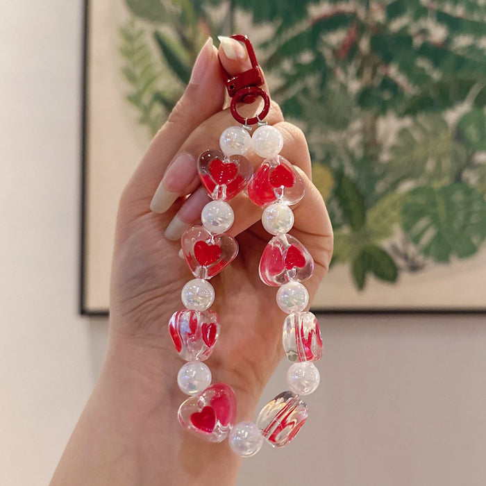Wholesale Creative Acrylic Beaded Phone Chain, Car Keychain, Love Car Keychain, Peach Heart Keychain Accessories