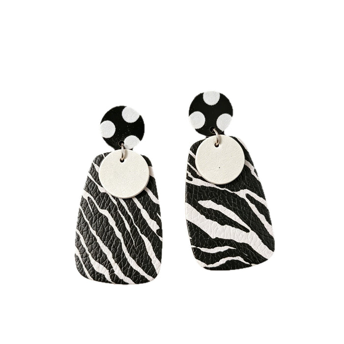 Wholesale Zebra Pattern PU Leather Long Drop Earrings Geometric