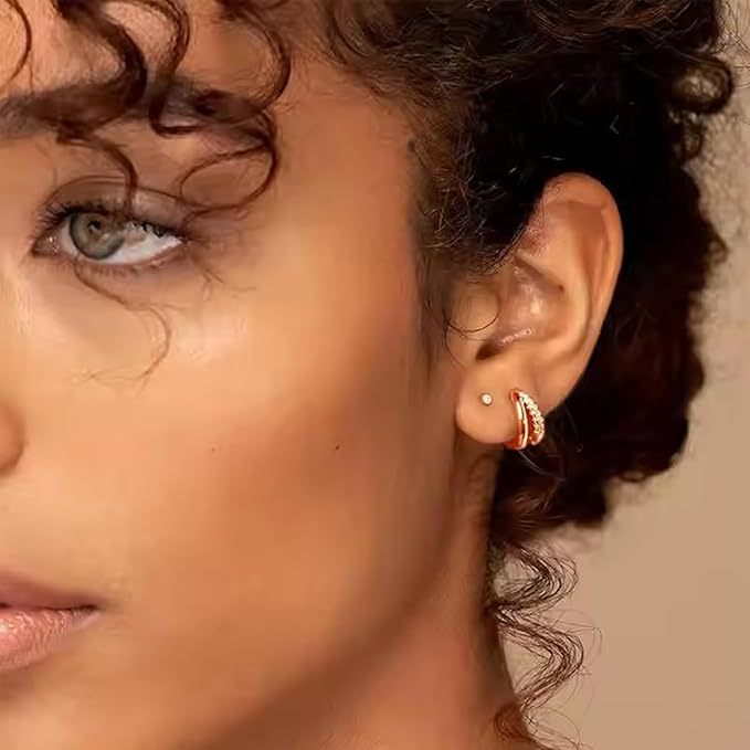 Wholesale New Light Luxury Micro Set Diamond Earrings Rose Gold Ring Earrings Set Two Piece Earrings