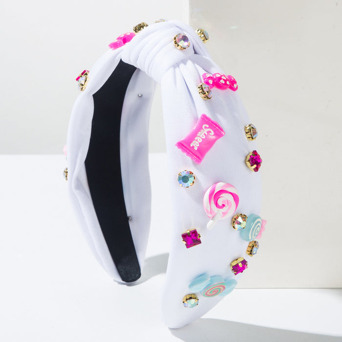 Wholesale Valentine' s Day rhinestone headband with resin candy embellishments