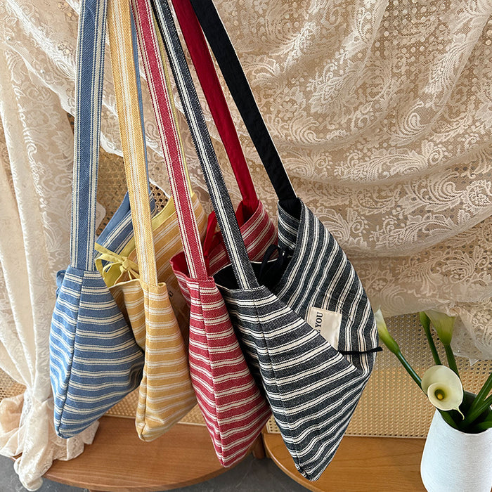 Wholesale Canvas striped large capacity fashionable simple versatile crossbody bag for work commuting tote bag